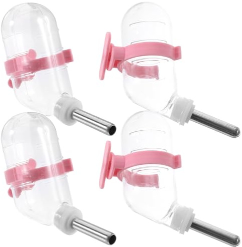 SMASOLO Automatic Pet Waterer Bottles 4Pcs 60Ml Stainless Steel Ball Bearing Vacuum Function Leak-Proof for Hamsters Guinea Pigs Small Animals