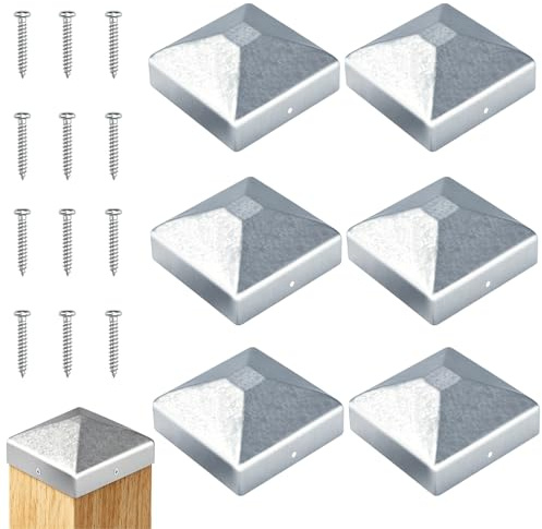 6 Pcs Support Poteau 9x9, Capuchon de Poteaux 90x90mm, Capuchons de Poteau, Manchons de Sol pour Poteaux en Bois de Clôture, avec Vis