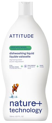ATTITUDE Washing Up Liquid, EWG Verified, Plant-Based & Vegan Dish Soap, Naturally Derived, Green Apple & Basil Scent, 700 mL