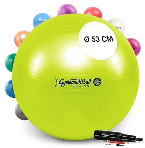 PEZZI Gymnastikball Maxafe Sitzball mit Pumpe | Sitzball mit Burst-Proof-System, belastbar bis 400 kg, für Therapie, Sport und Büro