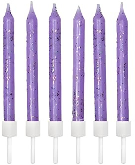 Anniversary House Lot de 12 bougies d'anniversaire à paillettes violet clair avec support, 7,5 cm, décoration de gâteau de célébration, AHC131, lilas