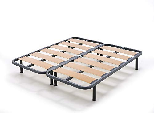 HOGAR24 ES Somier Lama Ancha Reforzada con Tacos Anti-Ruido Y Tubo De Acero 40x30 + Patas Cilindricas De 32cm (160x190cm) (2 Somieres De 80cm con Abrazaderas)