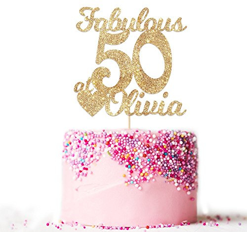 EDSG Fabulous at 50 Birthday Cake Topper, Fabulous cake topper, Custom Cake Topper, Personalised Any Name Any Age Double Sided Glitter Card Hand Finished in UK