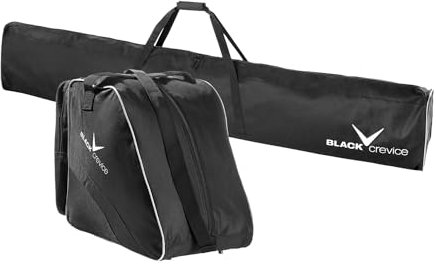 Black Crevice Skitasche-Set I Kombi-Set aus Skisack & Skischuhtasche I Skibag: 190x13x30cm I Skischuhe-Tasche: 45x39x25cm (Schwarz/Silber)