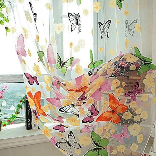 WEKIOOBON 1X2M Butterfly Curtains, Sheer Curtains Tulle Curtains for Living Room Bedroom Balcony Coffee House (2 Panels)