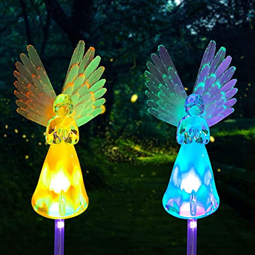 Petyoung 1PC Waterproof Solar Angel Lights, Garden Stake Light Multi- color Changing LED Lawn Decorative Light for Outdoor Patio Yard Landscape Cemetery Grave, Memorial Gifts