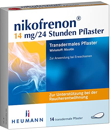 nikofrenon 14 mg/24 Stunden Pflaster - Nikotin-Pflaster zur Unterstützung der Raucherentwöhnung, mindert Entzugserscheinungen bei Nikotin-Abhängigkeit, transdermale Pflaster, 24h Wirkung, 14 St