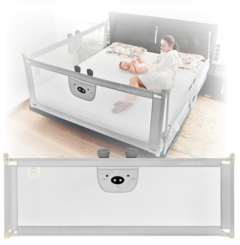 Primabobo® Bettschutzgitter für Kleinkinder und Babys, geeignet für Reisen und zu Hause, höhenverstellbar, robuster Metallrahmen mit weichem Schutzschaum, Rausfallschutz, Grey (160 cm x 68 cm)