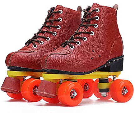 MYAOU Mädchen Rollschuhe Kick Rollschuhe für Frauen Quad Schuh mit Rädern Retro Rollschuh, rot