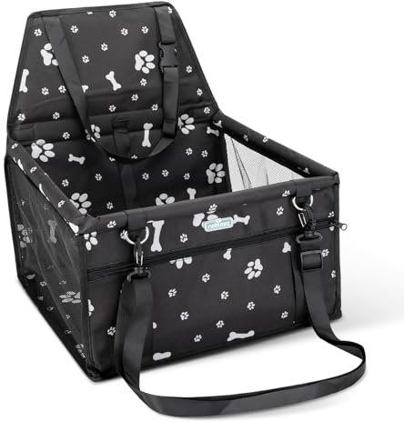 Nobleza Seggiolino Auto per Cani Piccola Taglia e Gatti, Trasportino Cane Auto con Tasca con Cerniera e Cintura di Sicurezza, Impermeabile e Pieghevole, Rete Traspirante, 40x34x25cm, Nero