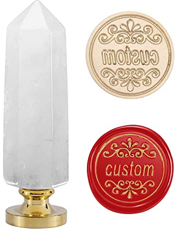Mogokoyo Personalisiert Siegelstempel Wachs Stempel mit Kristall Säule Hexagon Griff Vintage Kupfer Siegel Kundenspezifische Gravur für Hochzeit (Schwarz-Weiß Bild Kundenspezifische, Weißer Kristall)