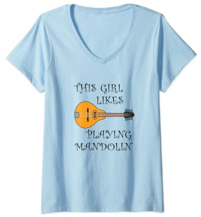 Femme Instrument de musique Girl Likes Mandolin Funny Musician T-Shirt avec Col en V