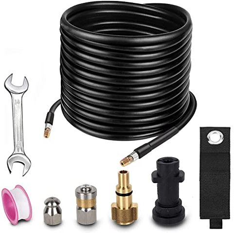 High Pressure Washer Drain unblocker Hose Extension Sewer Blockage Pipe Cleaning Kit Compatible with Karcher K2 K3 K4 K5 K6 K7 Series and LAVOR Pressure Washer, with Rotating Jet Nozzle