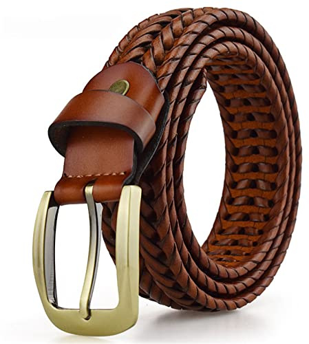 Flechtgürtel Herren Vollledergürtel aus Vollrindleder ,Braun,110CM/43.3''