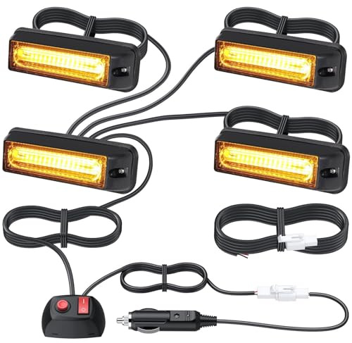 EYPINS 4X 9cm COB LED Frontblitzer, Warnlicht Warnleuchte Stroboskop Blinklicht LED Blitzer Orange 12V 24V 36W IP65 18Modi für Truck Traktor KFZ LKW Emergency Gabelstapler Notfall Warnung | E-mark E57