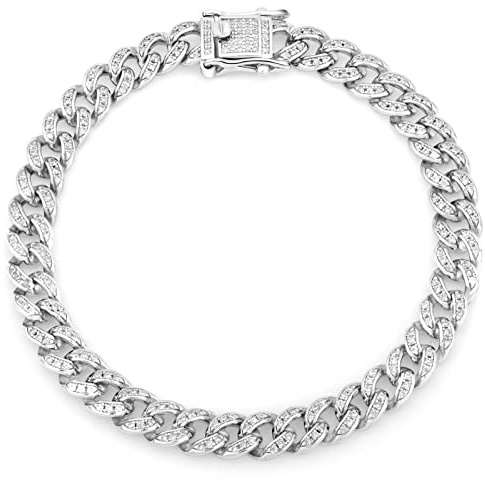 Panzerarmband 925 Sterling Silber Rhodiniert mit Zirkonia Stein Massiv für Damen und Herren