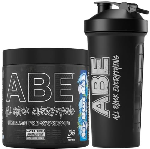 Applied Nutrition Bundle ABE Pre Workout 375g + ABE Black Shaker 700ml | All Black Everything Pre Workout Powder, Energy Drink, Physical Performance, Creatine, Beta Alanine, Caffeine (ICY Blue Raz)