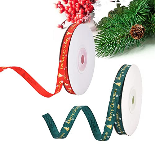 Geschenkband Satinband, Weihnachten Geschenkband Breit, 2 Rollen Grün Schleifenband Satinband, Schleifenband Weihnachten, Dekoband Weihnachtsbänder, Weihnachtsbänder Grün/Rot, Christmas Satin Ribbon