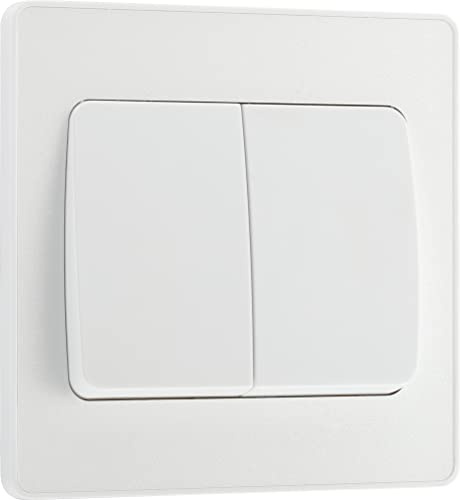 BG Electrical Double Wall Light Switch, Wide Rocker, 2 Way, Screwless Front Plate, Round Edges, Evolve, Pearlescent White, 20A, 16AX, PCDCL42WW