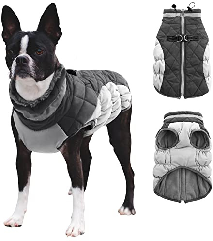 CITÉTOILE Winter Hundemantel mit Geschirr für Große Hunde Grau XL | Wasserdicht Hundejacke mit Fleece Gefütterte, Warme Hunde Wintermantel mit Reflektierend für Kaltes Wetter