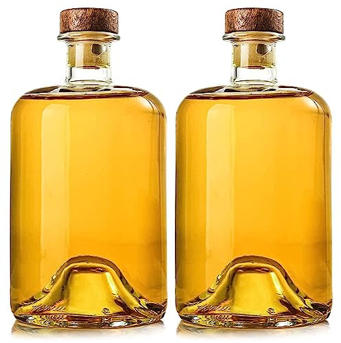Lot de 2 bouteilles en verre 750 ml, bouchons en bois, transparents pour vin pétillant, kéfir, stockage, anti-fuite, passe au lave-vaisselle