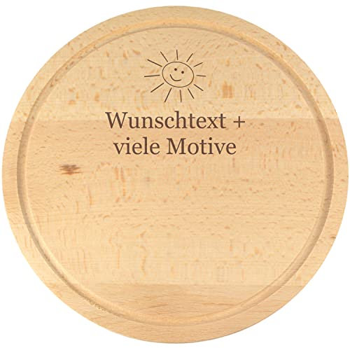 Rundes Holzbrett mit Gravur, Name + Motiv, Schneidebrett mit Saftrille, Fleischteller, Schinkenteller, Käsebrett, Vesperbrett