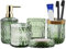 GAESHOW 5 Stück Glas Badezimmer Zubehör Set, Grün Moderne Transparente Badset Enthalten Seifenspender, Zahnbürstenhalter, Seifenschale, Glasbecher, Behälter für Wattestäbchen (Grün-5)