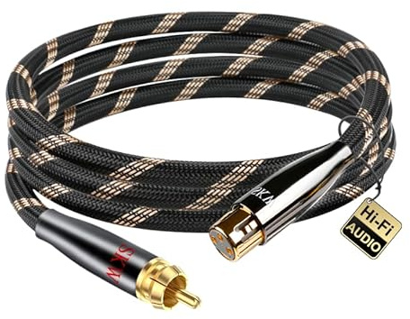 SKW Audiophile Câble en cuivre haute pureté RCA mâle vers XLR femelle, Haute Qualité, Tissage en nylon, OD:8.0mm- 2 mètre