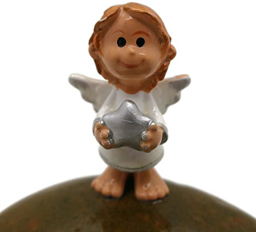 Andys Steinwelt Schutzengel Stein ca. 7-8 cm mit Engel ca. 4,5 cm, der Stein ist mit einem Wunschtext personalisierbar, Handschmeichler, 1048 (Engel mit Stern)
