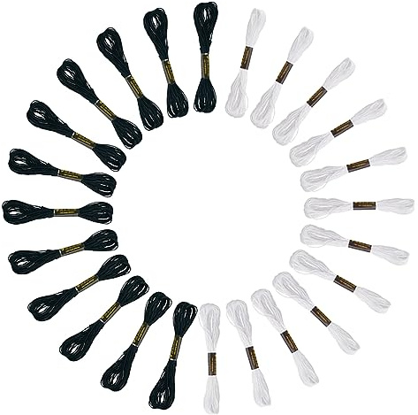 SJBAUTYO 12 Stück Stickgarn, Embroidery Threads Nähgarne Stickgarne Stickseide Kreuzstich Garn Perfekt für Freundschaftsbänder, Stickerei, Knüpfen Knüpfen, BastelnKreuzstich (Schwarz+Weiß)