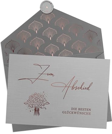 Joli Coon Zum Abschied die besten Glückwünsche Karte, mit Kuvert | 350g strukturiertes Designerpapier, Roségoldveredelung, echtes selbstklebendes Wachssiegel, für Kolleginnen und Kollegen