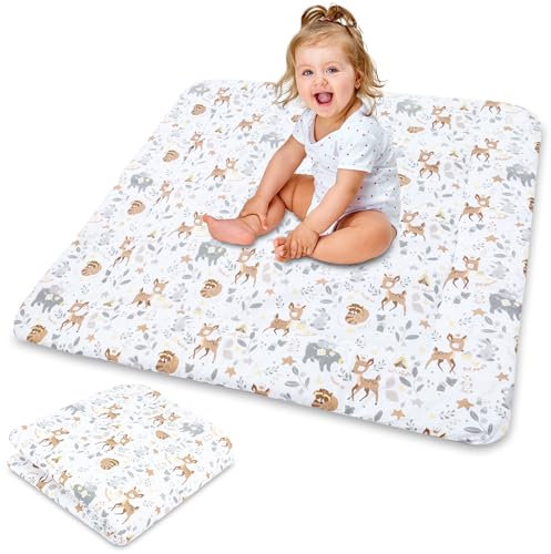 Play Mat for Baby Cotton Playmat Foldable Large - Soft Padded Floor Rug for Kids and Babies Washable Portable mat for Nursery Oeko-Tex certified