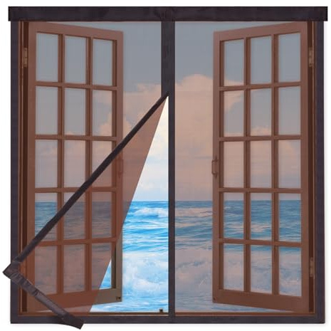 Mosquitera Ventana Magnética 120x120cm,Cortinas Mosquiteras para Ventanas Corredera con Imanes,Entre Aire Fresco,Mantiene Insectos, Moscas y Mosquitos Fuera,Marrón