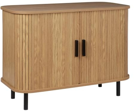Beliani Commode Retro MDF Pieds Métalliques 2 Portes Coulissantes Bois Clair Bradley