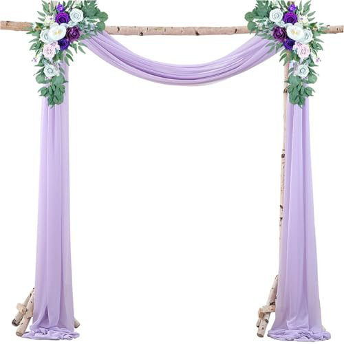 Lukery 1 Paneele Hochzeit Vorhang Hochzeitsbogen, Querbehang Gardine Freihanddeko Himmelbett Vorhänge Stoff Tüll Transparent Voile für Torbogen Zeremonie Dekoration (75 * 550cm,Hellviolett)
