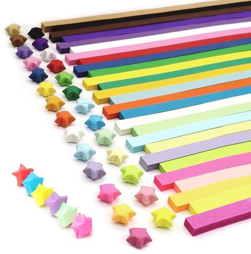 Origami Star Paper Strips, 1350pcs Coloured Double Sided Folding Crafts Paper Stars Strip for DIY Hand Arts