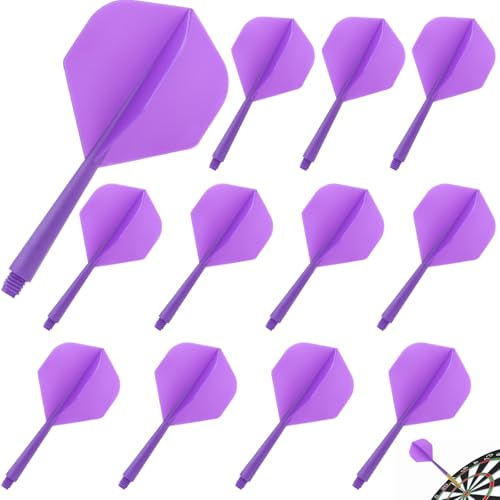 12 stycken pilar med skaft stabila violetta piltillbehör fusion flights dart flygblad med skaft integrerade dartpilar och fasta flygningar dartskaft plastskaft flygsystem kombi (2BA)