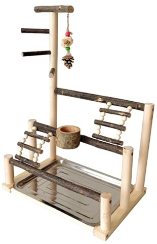 Stand de jeux d'oiseaux, aire de jeux pour oiseaux - Grand support pour perruches et oiseaux - Jouet d'exercice naturel avec cage à oiseaux, aire de jeux pour perroquets avec