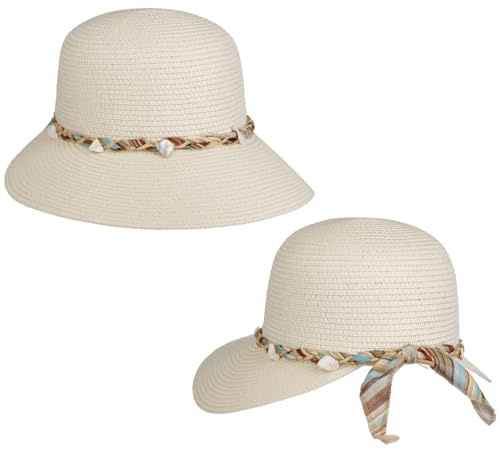 Lipodo Minolea Schute Strohhut Damen Sommer Schleife cremeweiß One Size