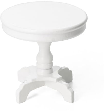 Odoria Puppenhaus Beistelltisch Tisch Miniatur: 1/12 Maßstab Nachttisch Rund für Wohnzimmer Schlafzimmer Einfach - Mini Möbel Holz mit Sockel Weiß