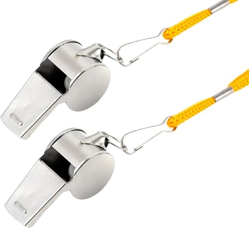 KERALI Sifflet d'entraîneur avec lanière, sifflet de Football, sifflet d'entraînement, 2 pièces, sifflet d'entraînement en métal pour Enseignant avec Son Fort et Net pour entraîneurs, arbitres