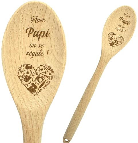 ERNESTINE - Cuillère Papi en bois - idée cadeau fête des grands-pères - Cadeaux pour Papis - accessoire cuisine personnalisé pour Papy - Cadeau anniversaire pour homme - Ustensile pour cuisiner -