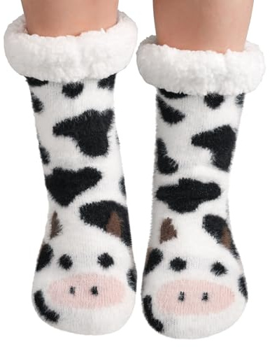 Chaussettes de Refuge Douillettes pour Femme et Fille 39-42 - Thermiques Épaisses et Chaudes - D'Hiver Moelleuses Avec Picots - de Lit pour Noël