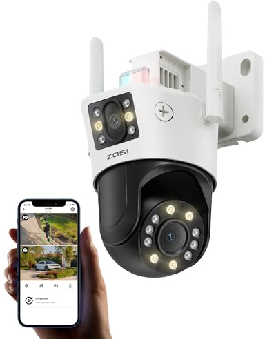 ZOSI 8MP Pan/Tilt WLAN Überwachungskamera Aussen mit Dual-Objektiv(4MP+4MP) | 2.4G WiFi Kamera 8X Hybrid-Zoom, KI Erkennung, Plug-in Strom, C298 Max
