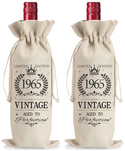 2 Stück Jute Weinbeutel zum 60.Geburtstag für Männer Frauen, Geschenk 1965 Flaschentüten, Wiederverwendbare Sackleinen Wein-Geschenkbeutel, Weinflaschenbeutel Verpackung Geschenk für Vater Mutter
