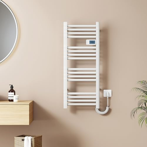 EMKE Scaldasalviette Elettrico 960 x 400 mm, Radiatore per Bagno Elettrico con Interruttore Touch e Timer, scaldasalviette Bianco 300W，Termoarredo elettrico