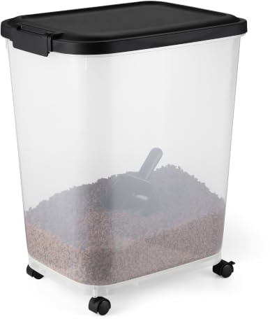Amazon Basics Pet Food Storage Container with Rolling Wheels, BPA-Free, Detachable Scoop, 50lbs Capacity