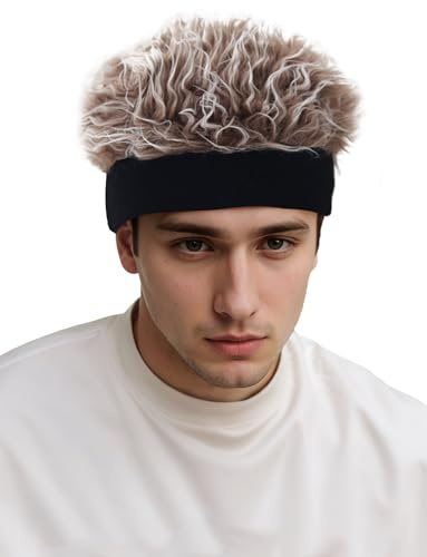 AIEOE Herren Mütze mit Haaren Männer Perücke Kurze Frisur Hip-Hop-Mütze für Party Fasching Karneval Braun
