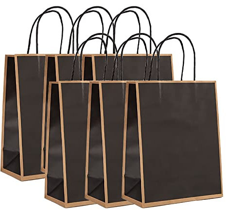 Kugooyi Geschenktaschen – 6 Stück stabile Kraftpapiertüten mit Henkel, ideal für Weihnachten, Kindergeburtstag, Partys, Hochzeiten & Süßigkeiten (26 x 12,5 x 33 cm)