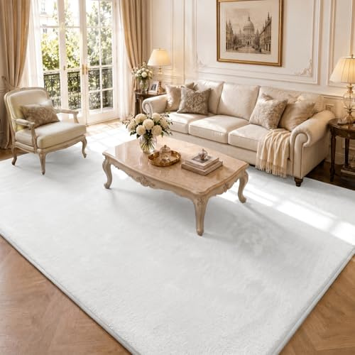 VOUNOT® Tappeto Morbido a Pelo Corto 240x340 cm, per Salotto e Camera da Letto, Lavabile in Lavatrice, con Doppio Sistema Antiscivolo, Stile Moderno, Crema
